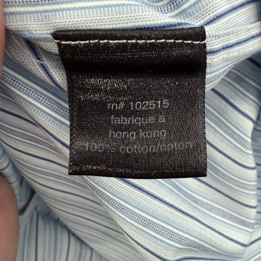 John Varvatos USA Dress Shirt Mens 17 Long Blue Stripe Business Casual Button Up - Picture 4 of 9